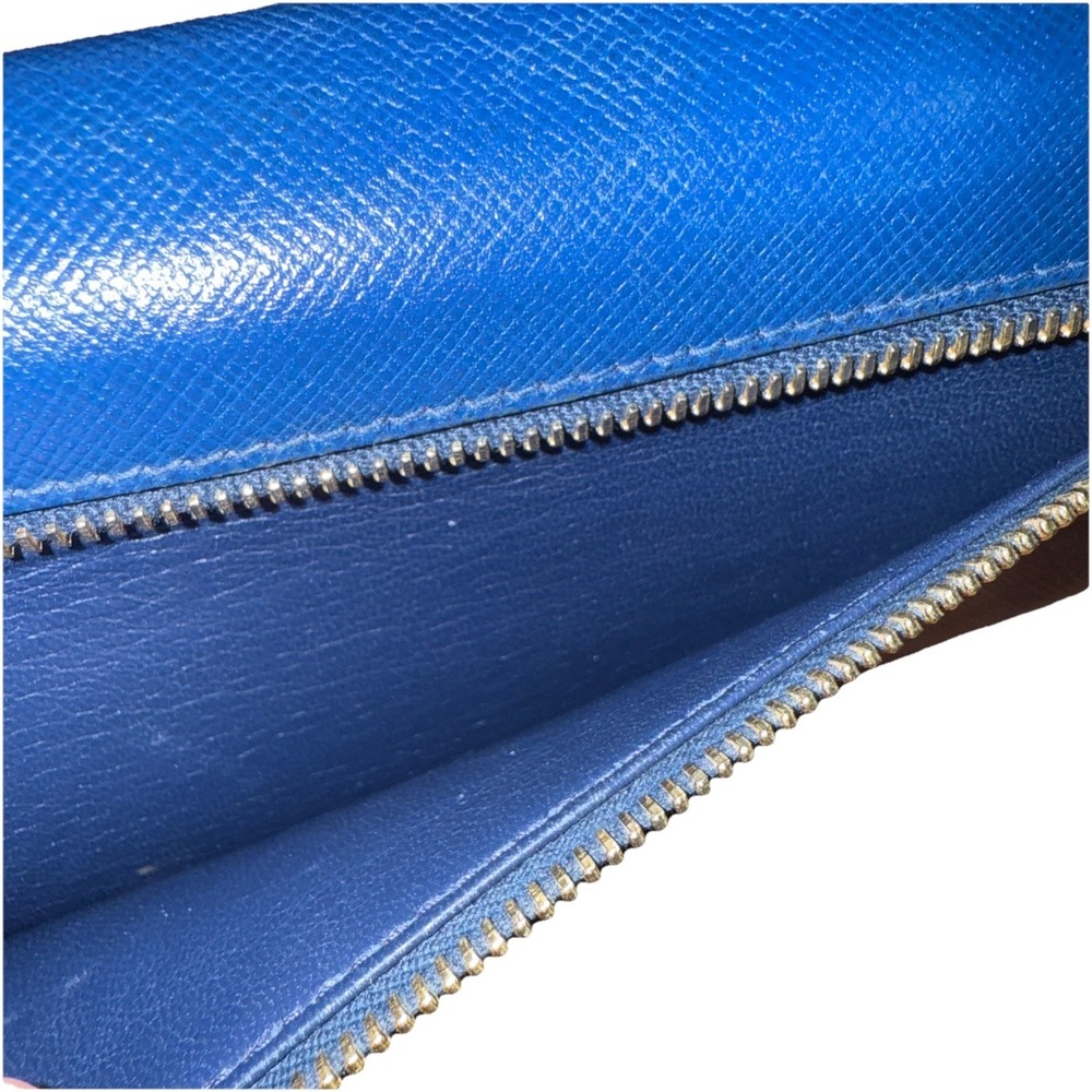 PRADA Saffiano Long Wallet Bifold Blue Gold Hardware Leather Womens Authentic - Picture 4 of 8